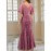 Elegant Pink Sequin Gown for Women - V-Neck, Short Sleeves, Flowing Skirt, Perfect for Parties and Formal Events, Formal Evening Wear | Vneck Gown | Sequin Embellishments, Dress