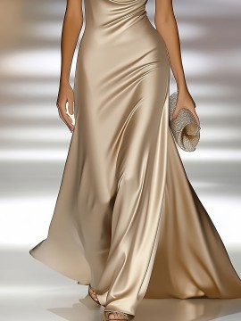 Women's Elegant Backless Evening gown - Champagne - Formal Party Wedding - Bodycon Mermaid - Machine Washable Luxury Formal dress - for Gala Prom - Adult Women's Formal Attire