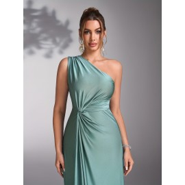 Women's Elegant Wedding Formal gown - One-Shoulder Mermaid Party Dress, Formal Events, Hand Washable - Bridal Party, Prom, Evening Ceremony Attire, Prom Dress, Quality Construction, Medium Stretch Fabric