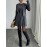 2pcs Elegant Set: Gray Button-Front Long-Sleeve Sweater and Round-Neck Pleated Sleeveless Dress