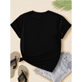 Halloween Women'S Plus Size T-Shirt - Spooky Pumpkin & Cat Graphic, Short Sleeve, Round Neck, Stretchy Polyester Blend, Casual & Elegant Style for Spring/Summer/Fall, Fall Fashion Top | Halloween Apparel | Stretchy Fabric