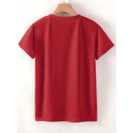 [3pcs Retro Tees] 3pcs Retro Love Heart Graphic Tees | Casual Short Sleeve Women's T-Shirts in Beige, Red & Orange with Golden Accents, Soft Polyester Blend