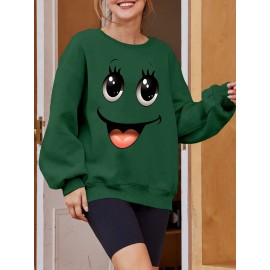 Plus Size Women's Loose Fit Long Sleeve Sweatshirt - Geometric Pattern Round Neck Casual Pullover, All-Season Soft Breathable Fabric, Machine Washable for Everyday Comfort, Comfortable Clothing, Playful Design, Easy Care Material