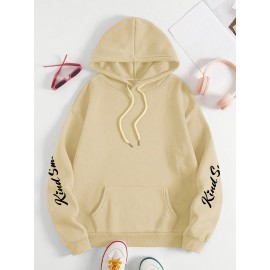 Plus Size smiling face Print Hoodie, Casual Fashion Sweatshirt, Hooded Pocket Drawstring Sweatshirt for Fall & Winter, Women's Clothing