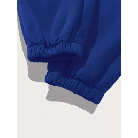 [Chicago U.S.A. Print Hoodie Set] Red Polyester Women's Chicago U.S.A. Letter Print Hoodie & Pants Set - Drawstring, Machine Washable Casual Outfit