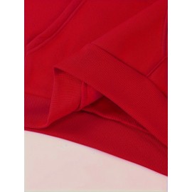 [Chicago U.S.A. Print Hoodie Set] Red Polyester Women's Chicago U.S.A. Letter Print Hoodie & Pants Set - Drawstring, Machine Washable Casual Outfit