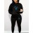 Women's Casual Butterfly Pattern Knit Polyester Two-Piece Set with Hooded Long Sleeve Hoodie and Regular Fit Pants with Pockets